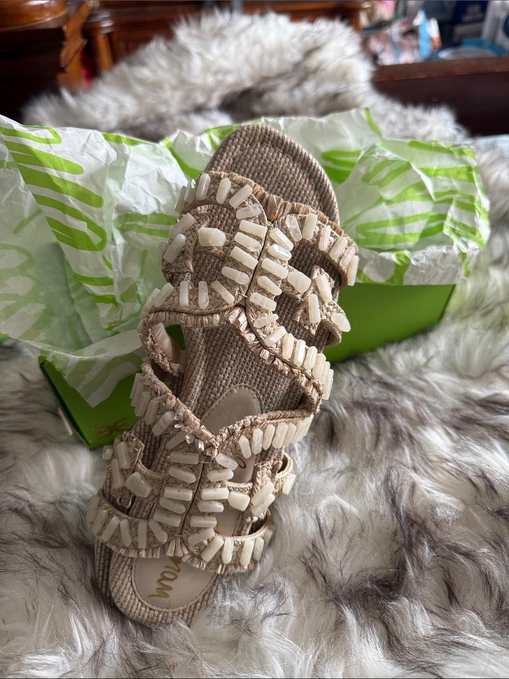 Sam Edelman Beige Pearled Slide Sandals - Picture 5 of 7